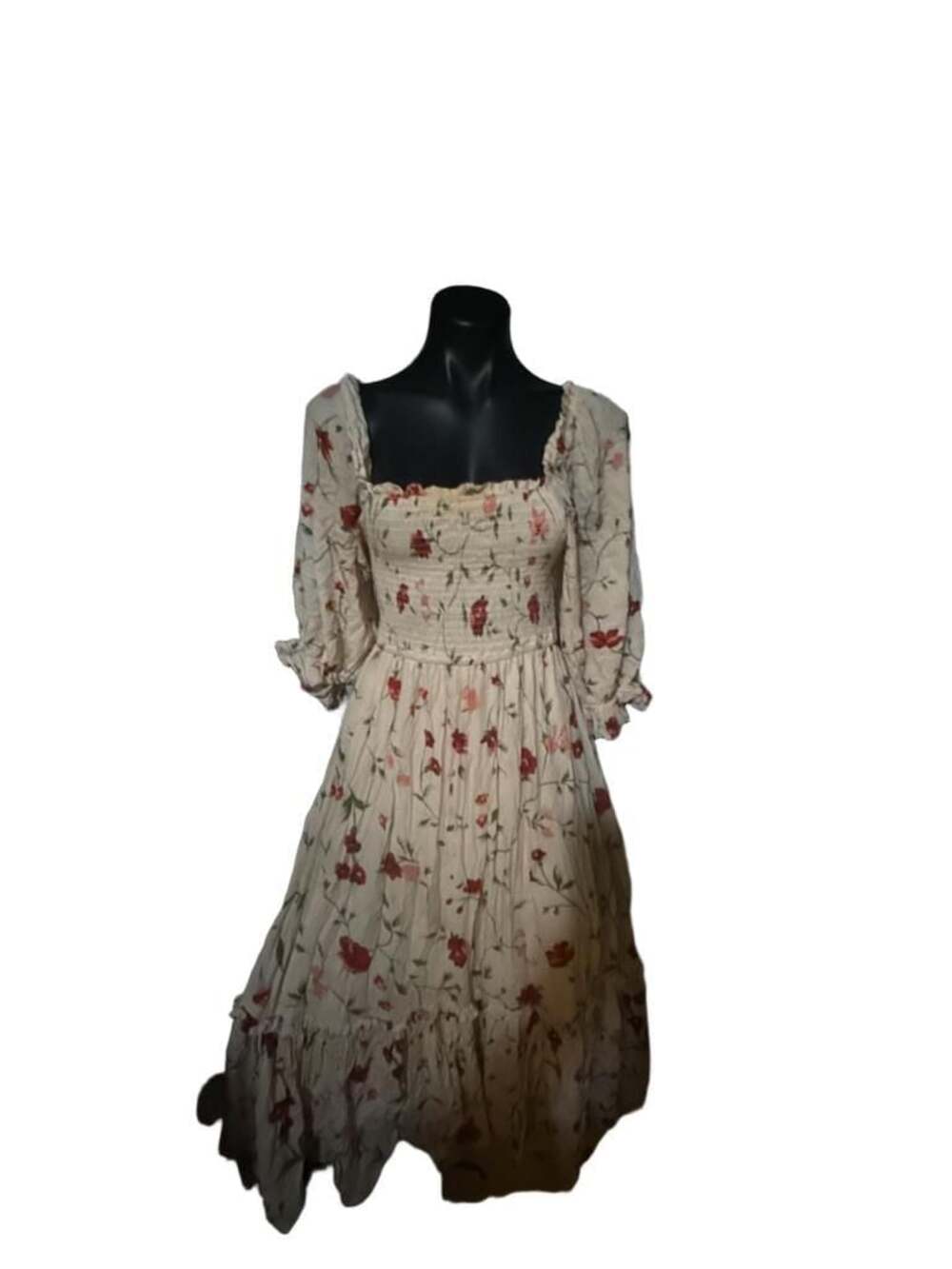 Penelope Rose Floral Square Neck Shirred Midi Dress